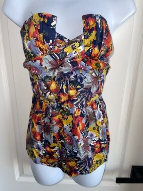 Porridge Anthropologie Floral Strapless Peplum Top Bustier Corset Size 4